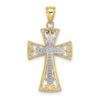 10K Two-tone 2-D and D/C Beaded Filigree Cross Charm