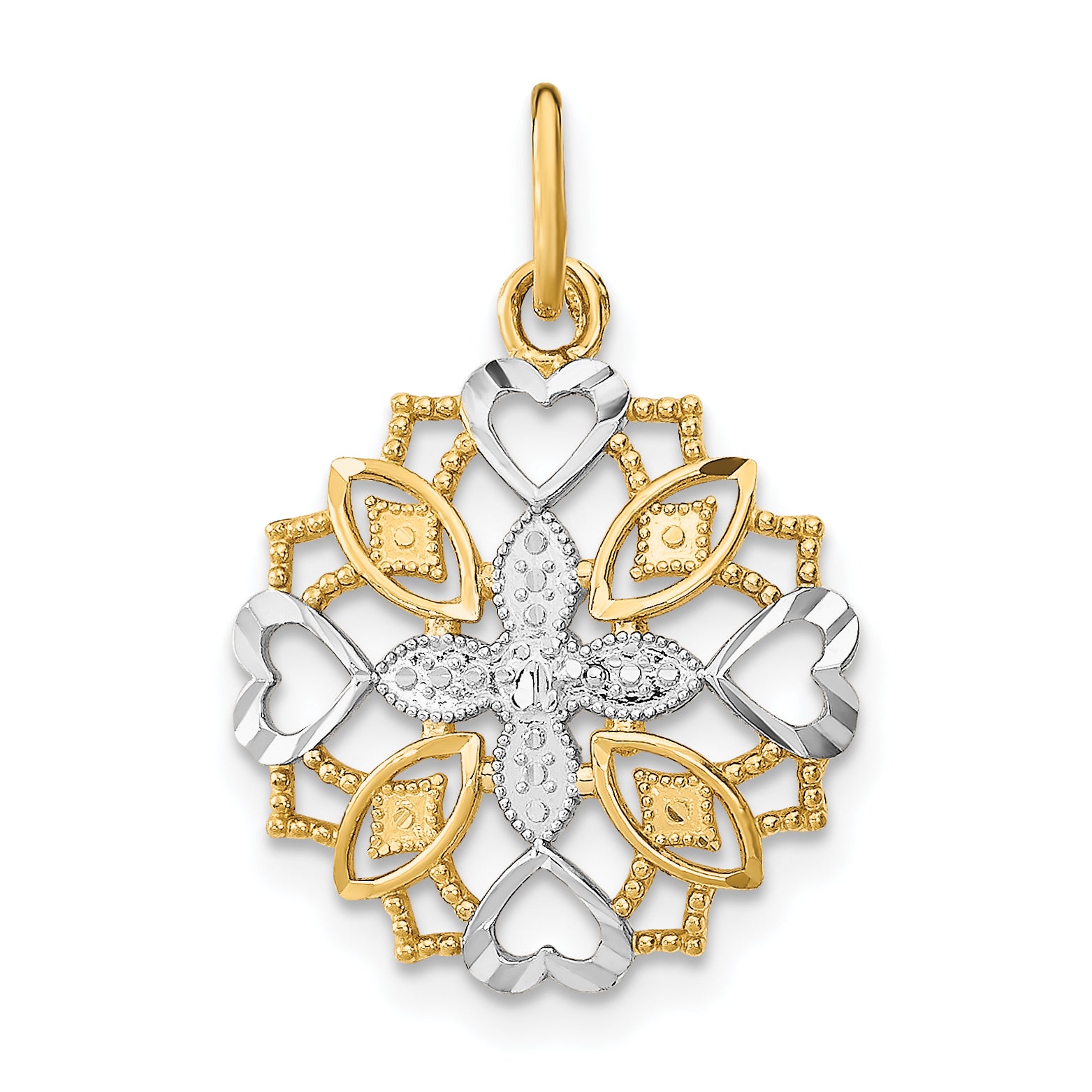 10K w/Rhodium Center Flower and Heart Charm Main image