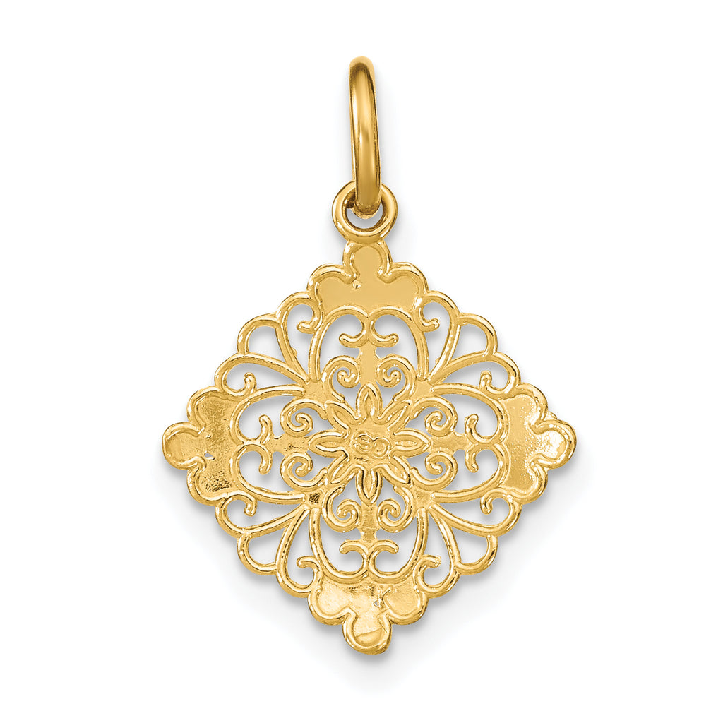 10K w/Rhodium and D/C Filigree Medallion Charm