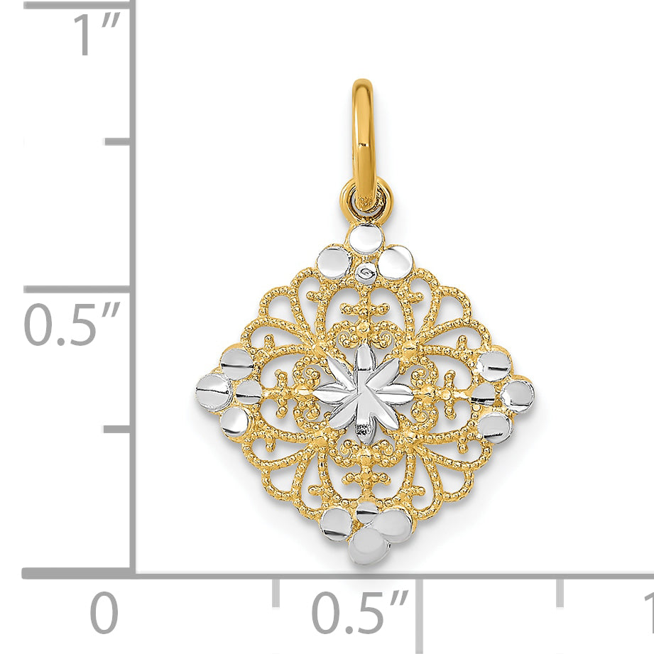 10K w/Rhodium and D/C Filigree Medallion Charm
