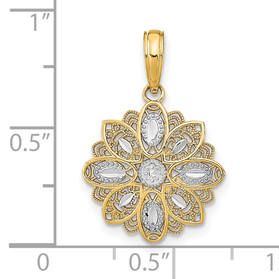 10K w/Rhodium and D/C  Filigree Flower Charm