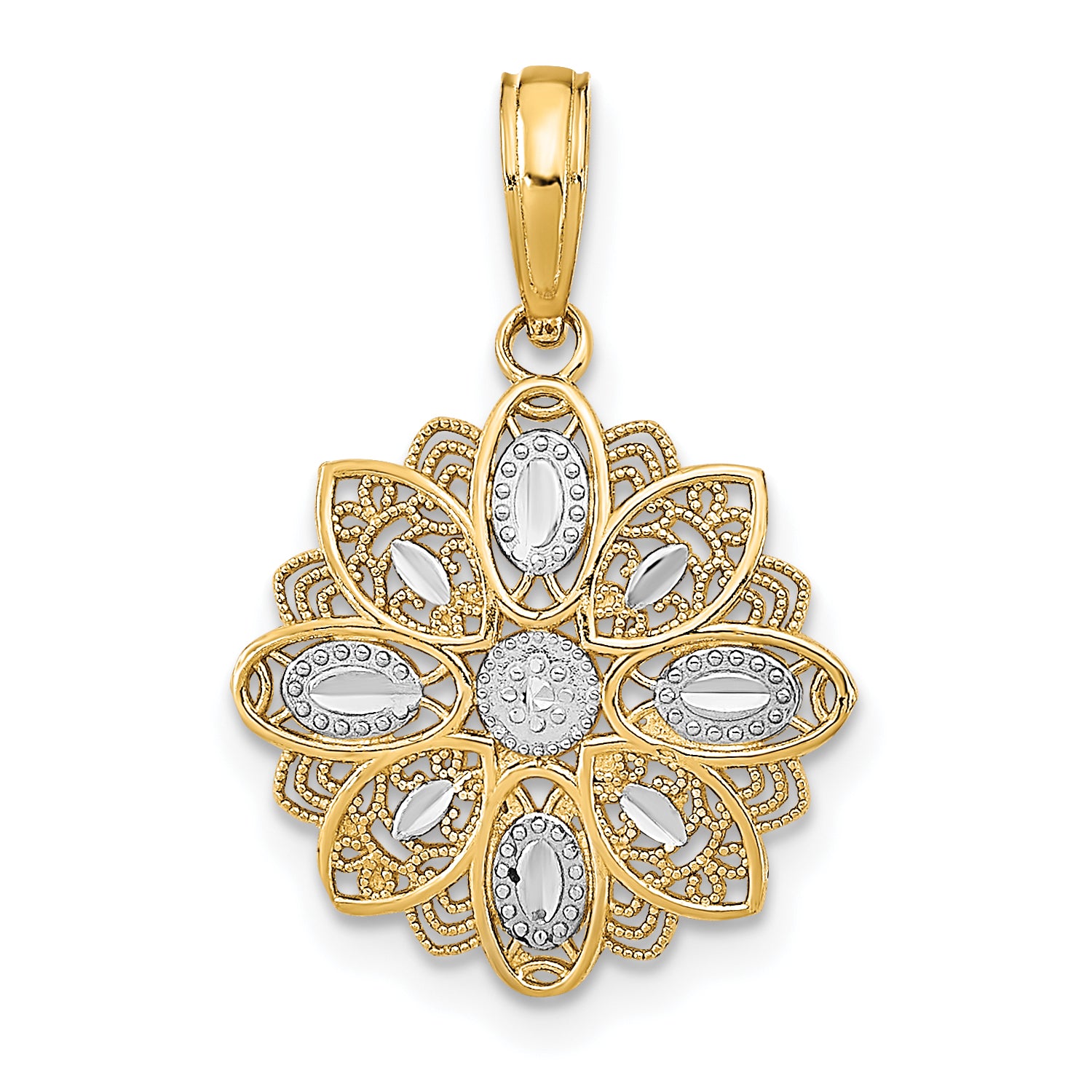 10K w/Rhodium and D/C  Filigree Flower Charm Main image