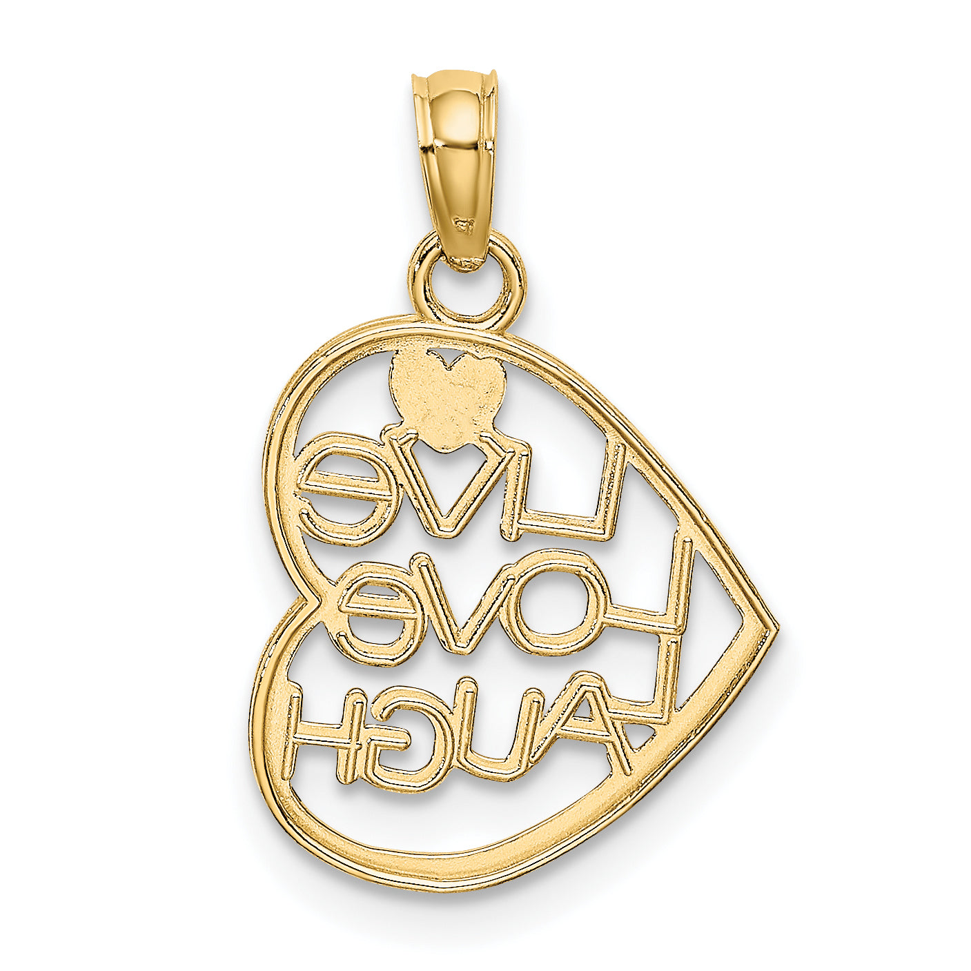 10K w/ Rhodium LIVE LOVE LAUGH In Heart Charm