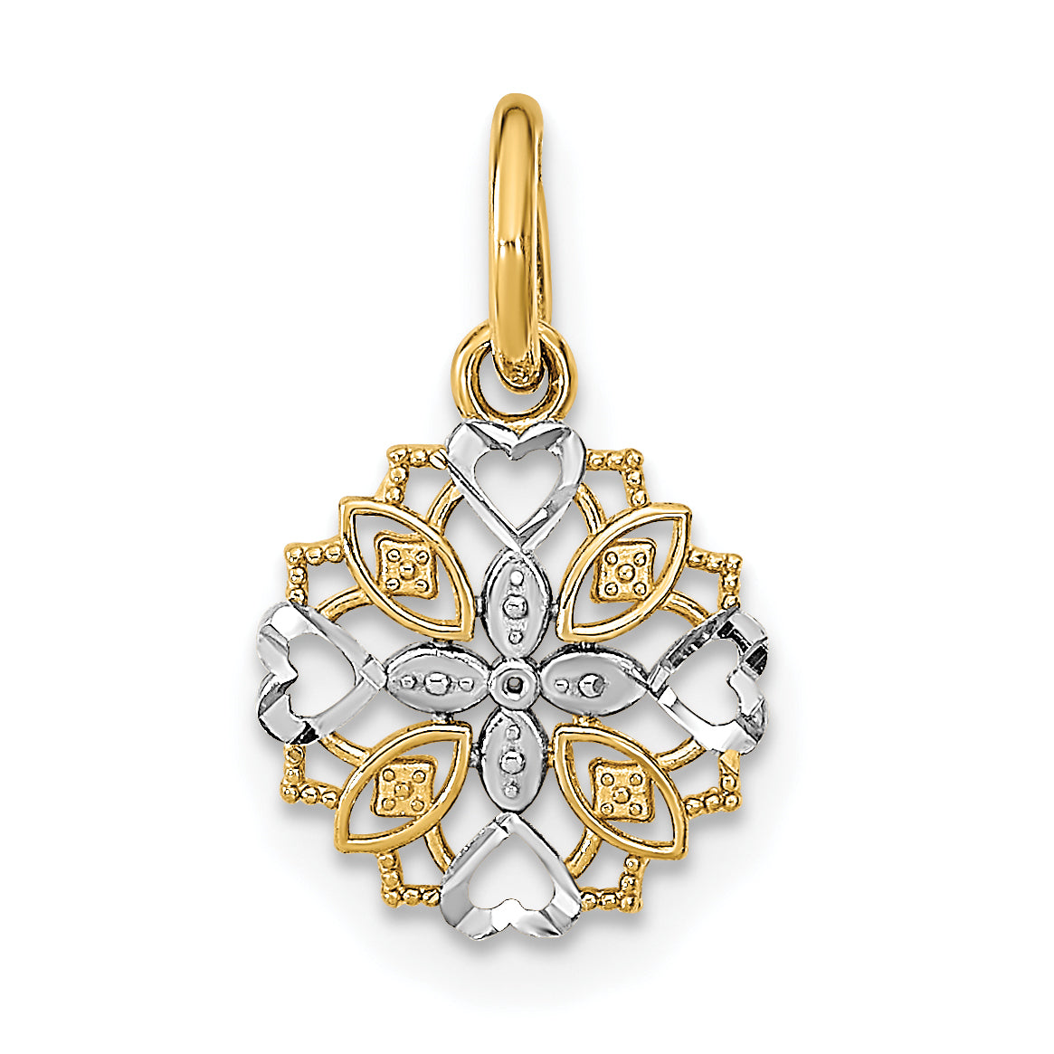 10K w/Rhodium Cut-Out Heart Edge Flower Charm Main image