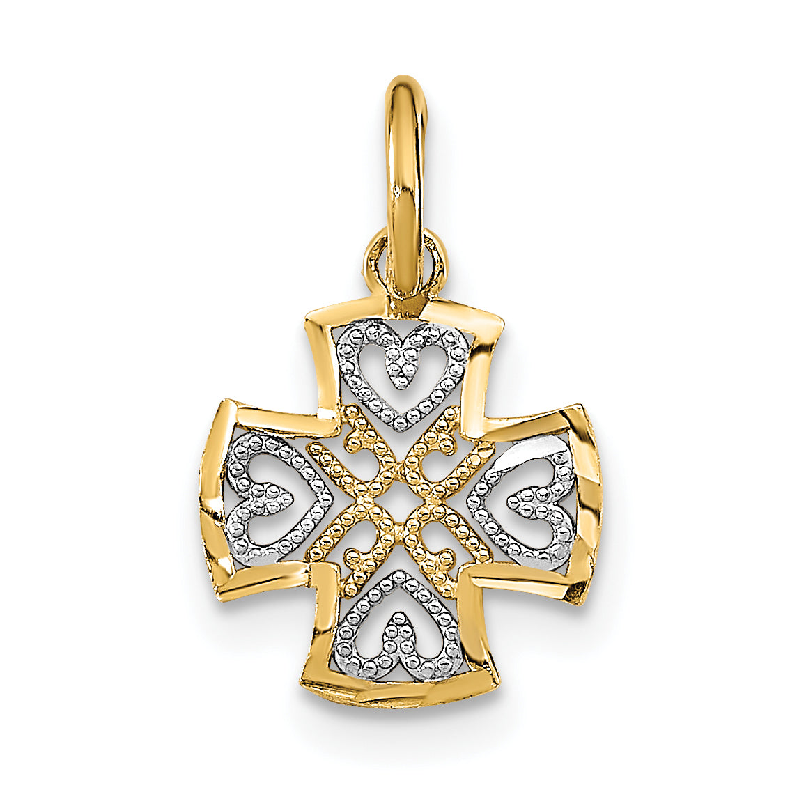 10K w/Rhodium and D/C Hearts In Cross Charm