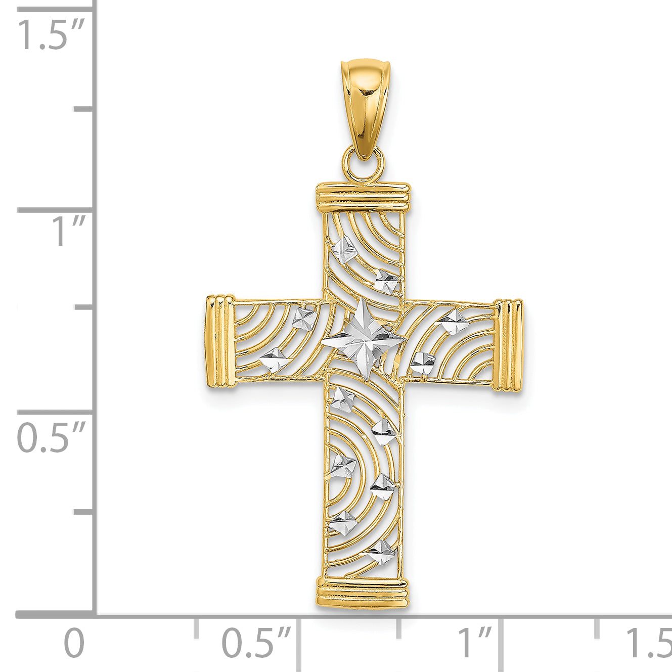10K W/ Rhodium D/C and Cut-Out Cross Charm
