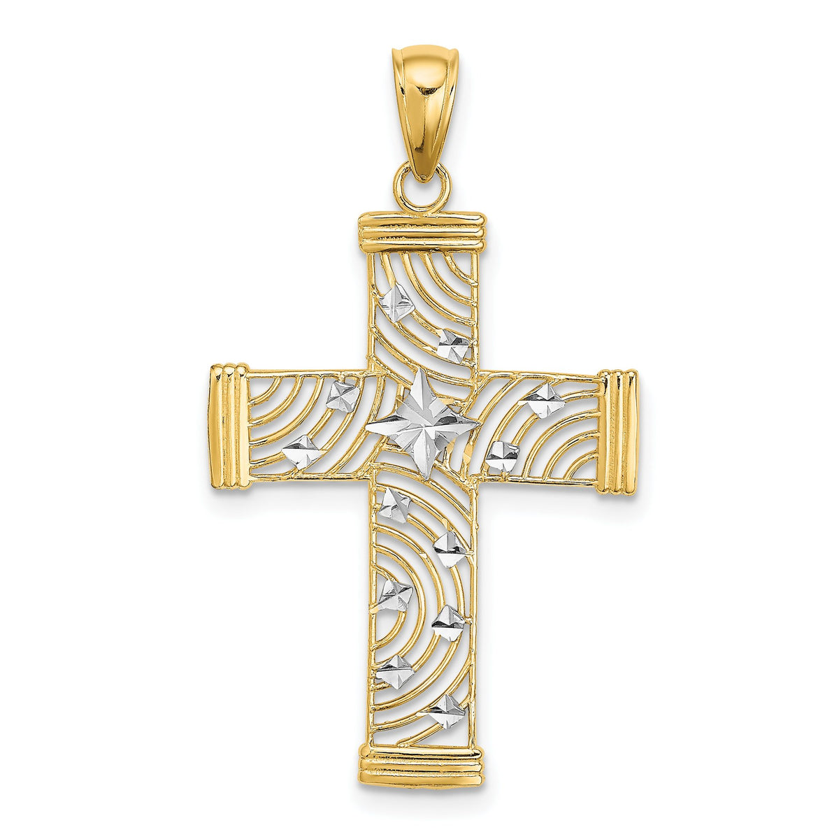 Cross Charm in 10K Yellow Gold, 29mm Diamond-Cut - Sophia Jewelers Main image