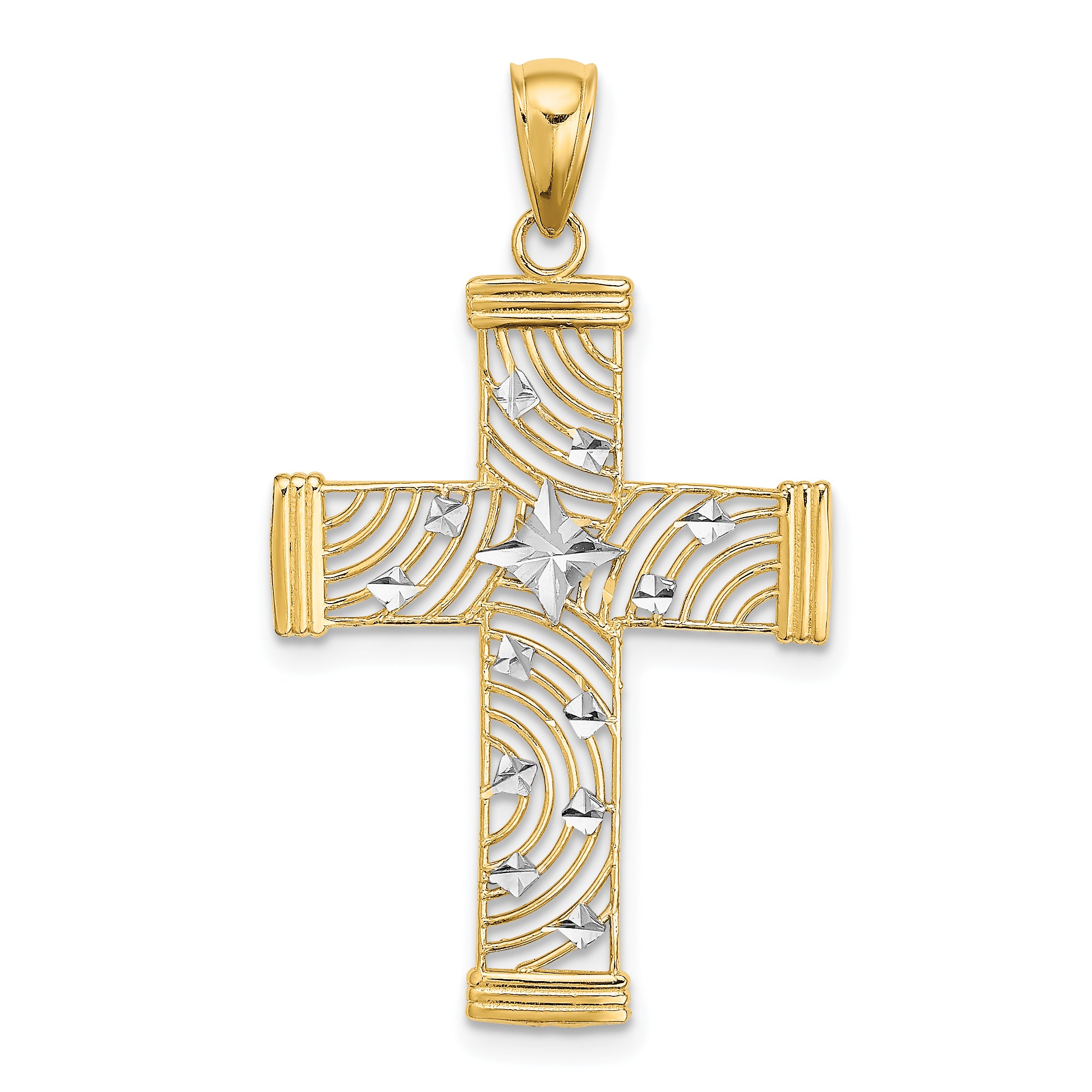 10K W/ Rhodium D/C and Cut-Out Cross Charm Main image