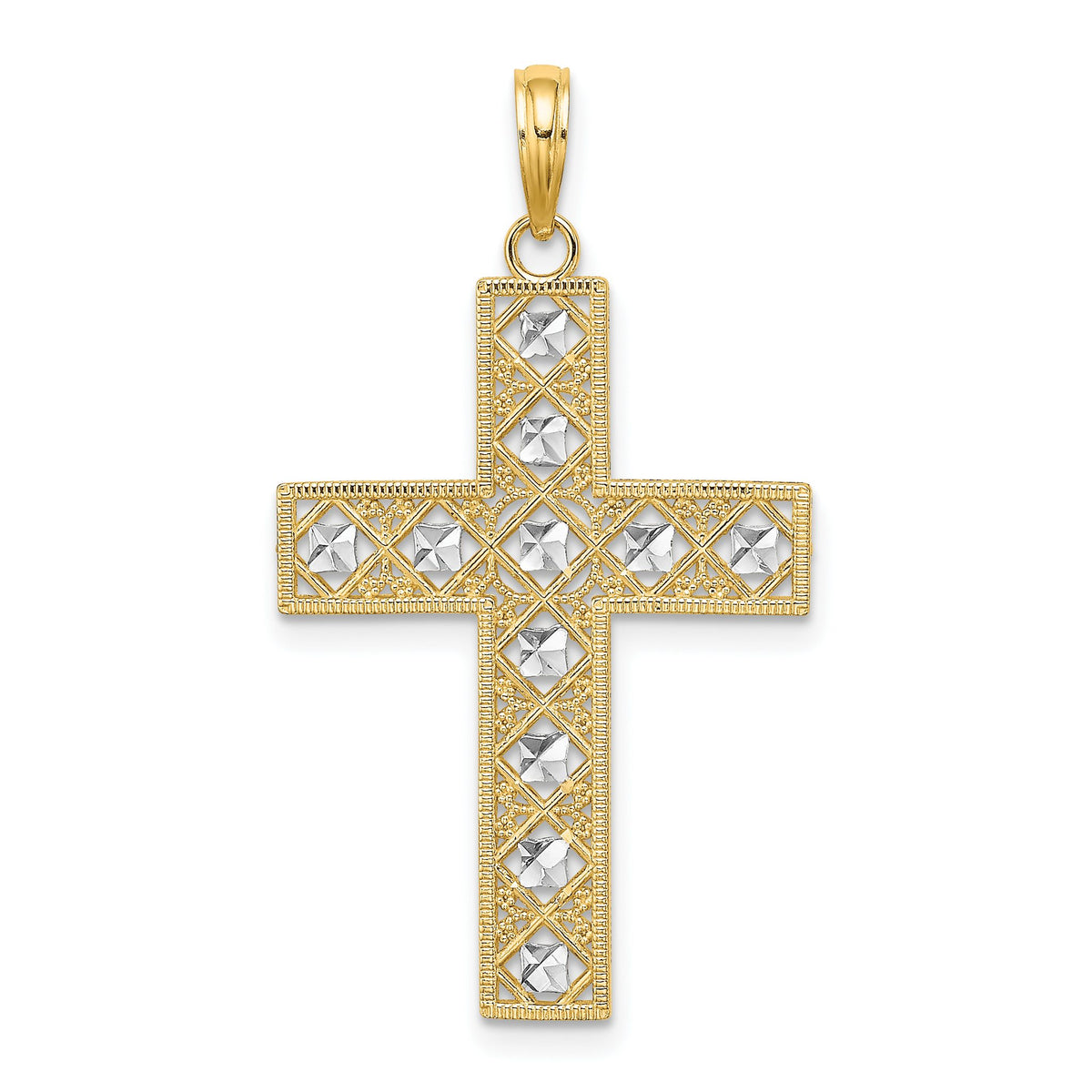 Cut-Out Cross Charm in 10K Two-Tone Gold, 29mm Diamond-Cut - Sophia Jewelers Main image