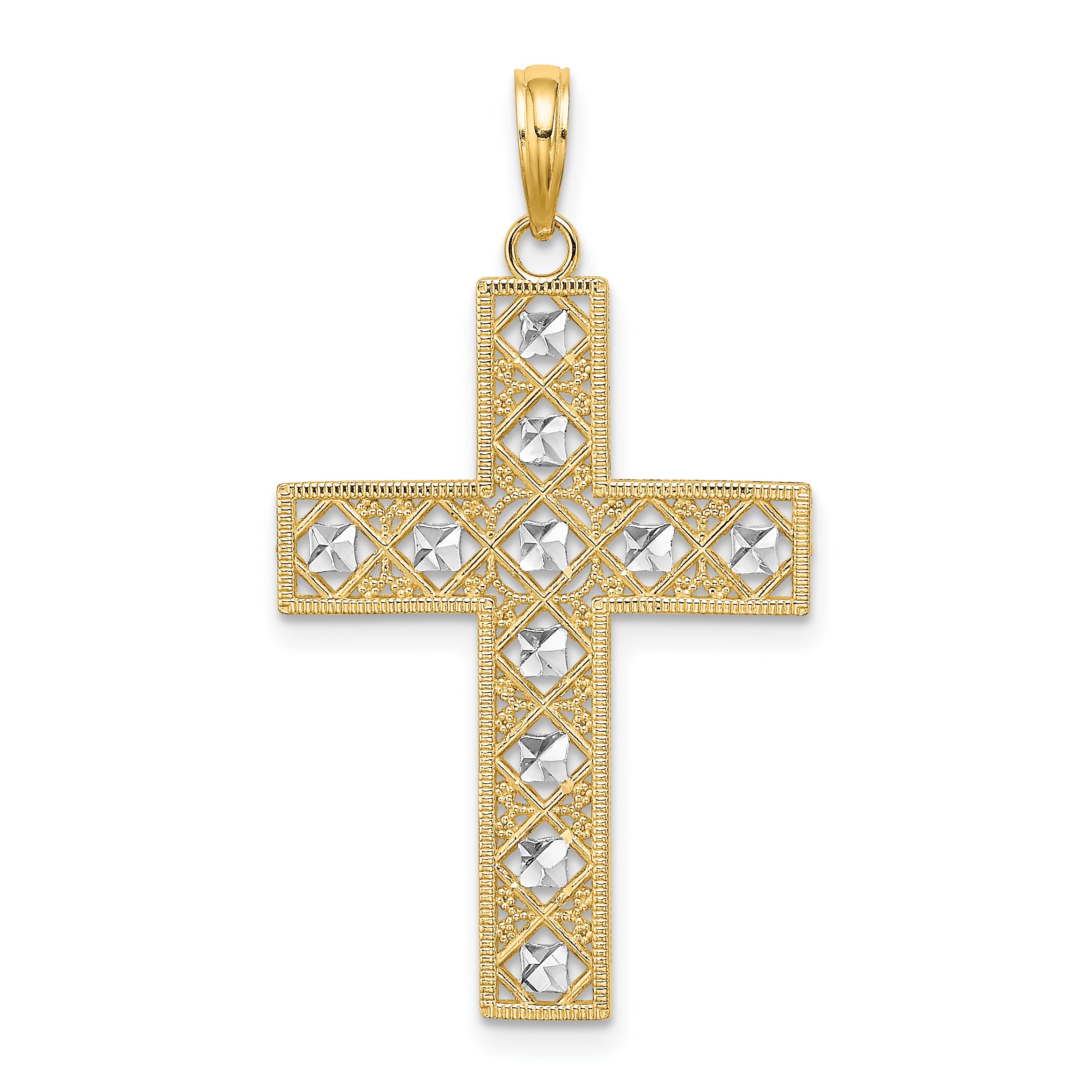 10K W/ Rhodium D/C and Cut-Out Cross Charm Main image