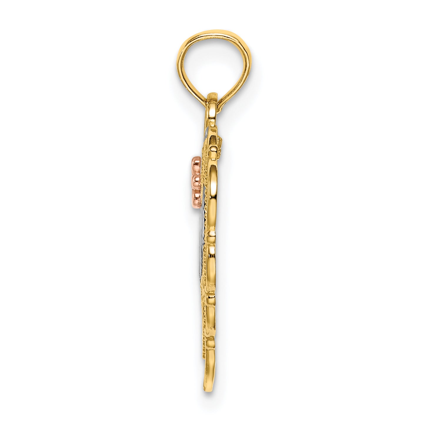 10K Two-Tone w/Rhodium MOM Heart W/ Flower Charm