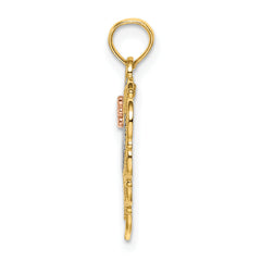 10K Two-Tone w/Rhodium MOM Heart W/ Flower Charm