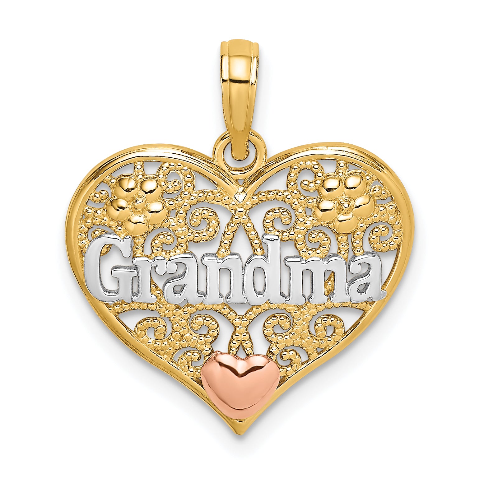 10K Two-tone w/White Rhodium GRANDMA Heart Charm Main image