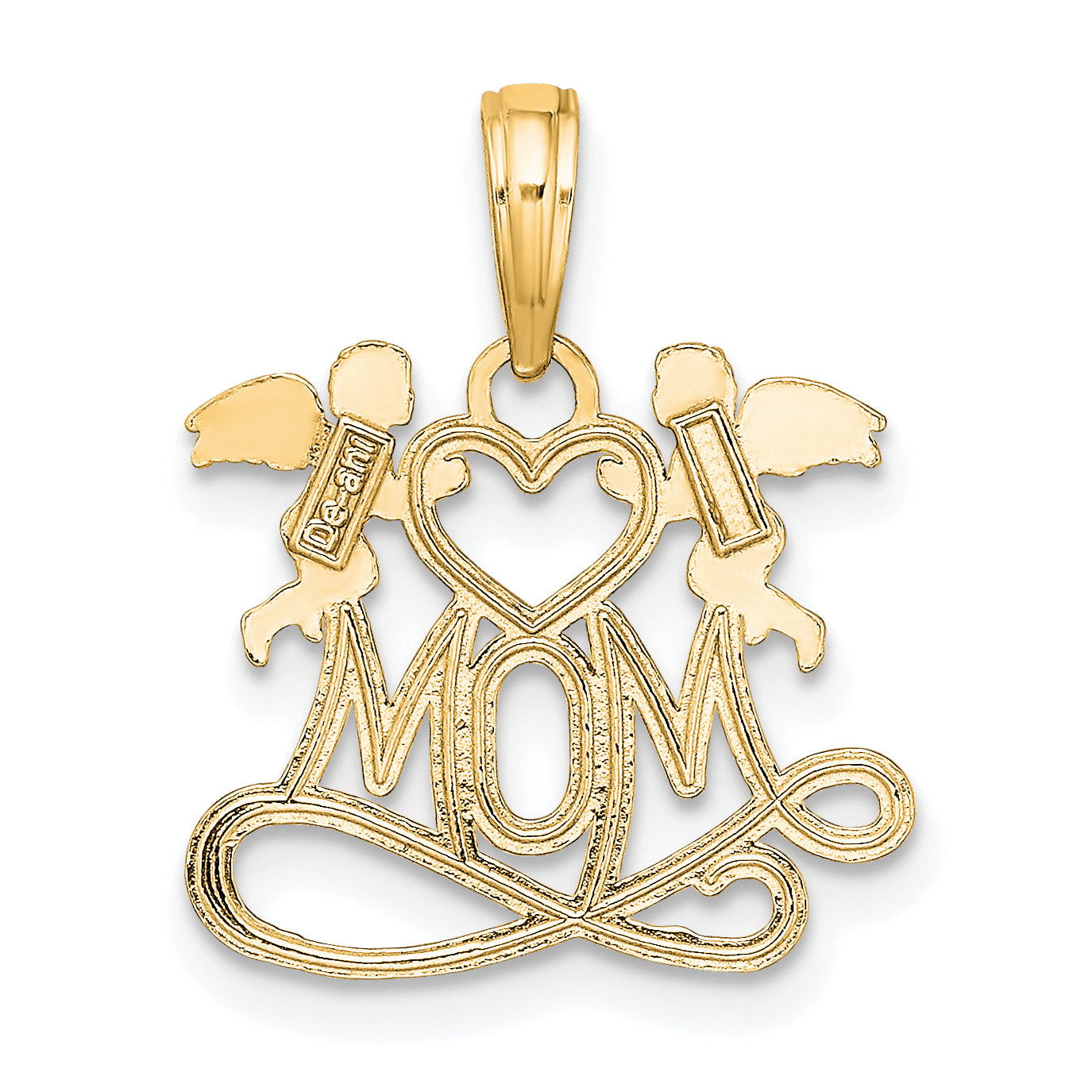 10K Polished MOM w/Heart and Angels Pendant