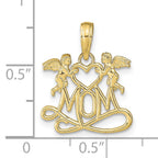10K Polished MOM w/Heart and Angels Pendant