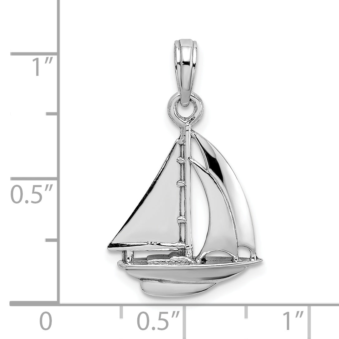10K White Gold Polished Sailboat Charm