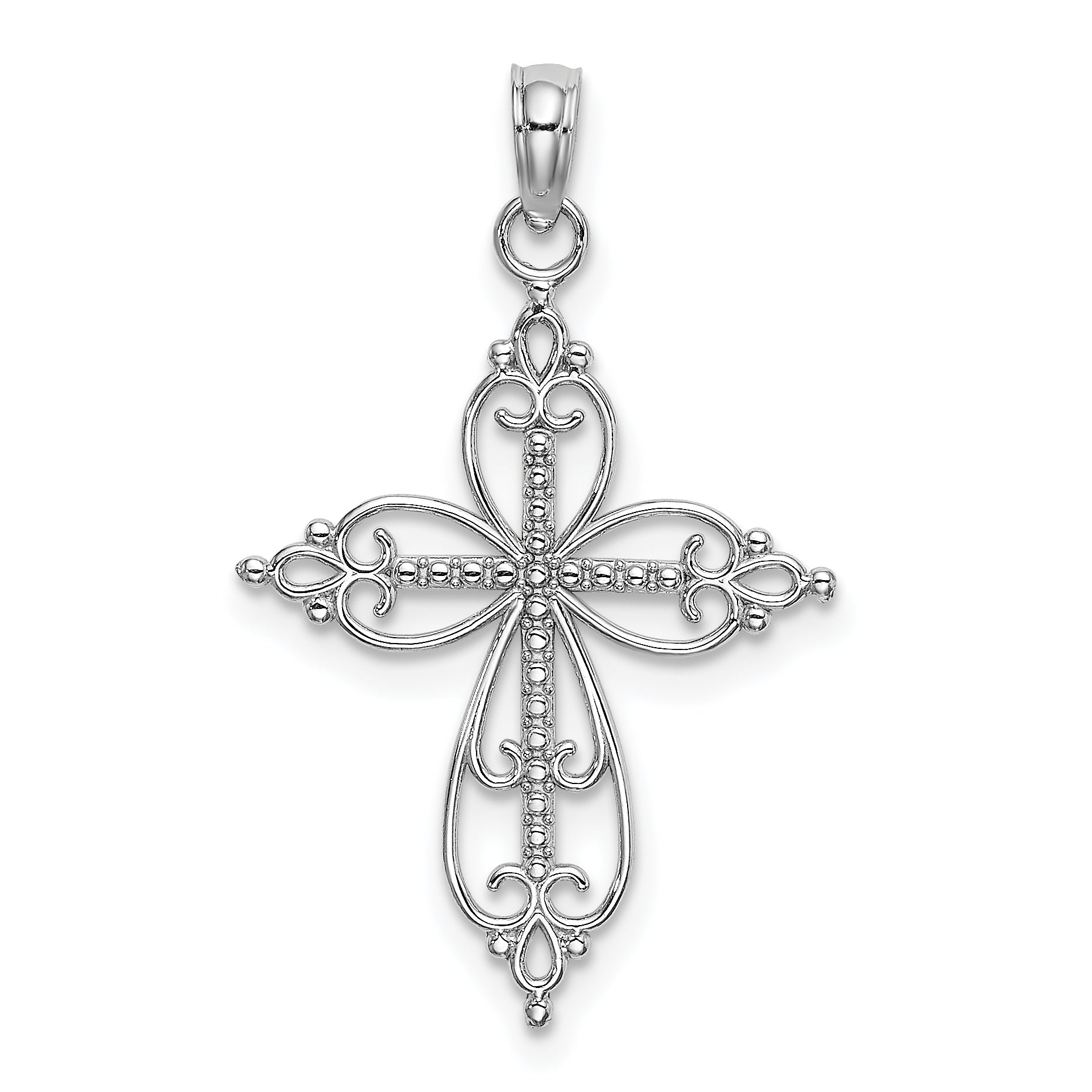 10K White Gold Beaded Cross Charm Main image