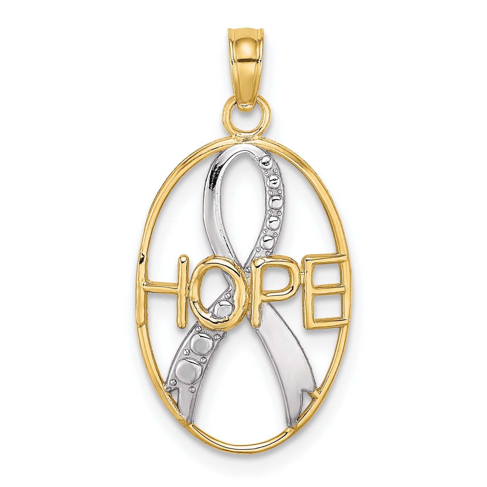 10K W/Rhodium HOPE Awareness Ribbon Pendant Main image