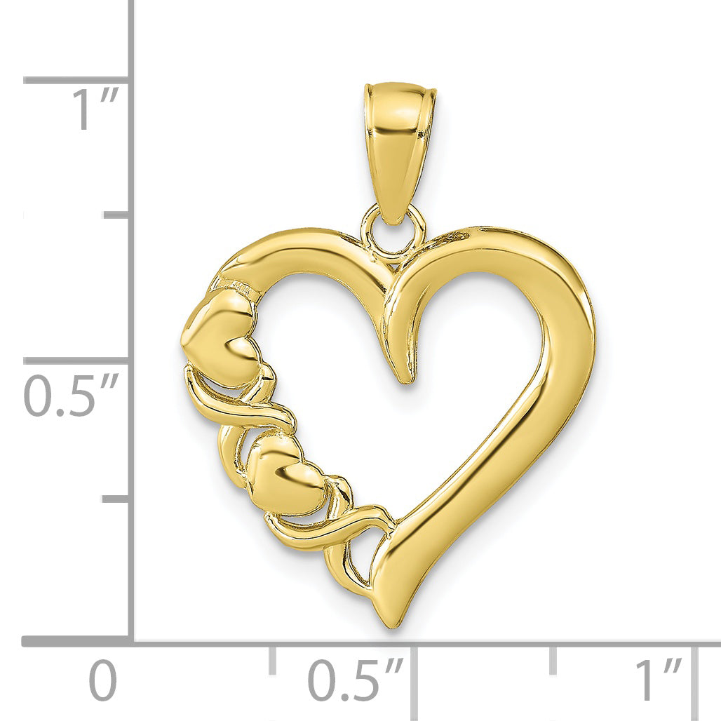 10K Polished Heart and X Pendant