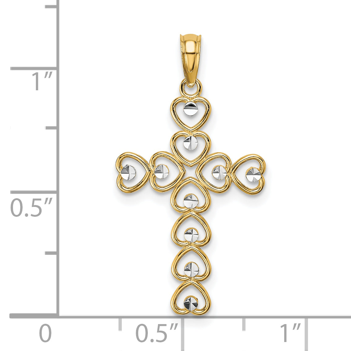 10K w/ Rhodium Hearts/Cross Pendant Secondary image