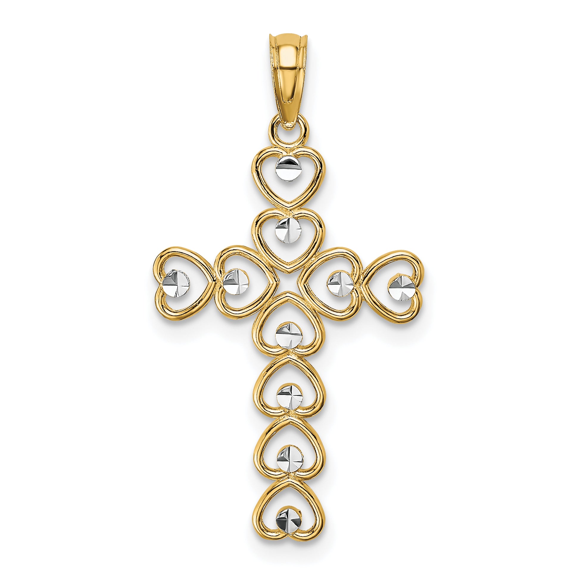 10K w/ Rhodium Hearts/Cross Pendant Main image