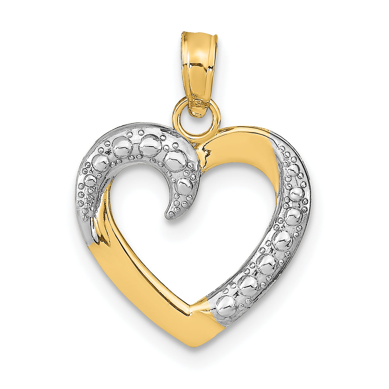 10K w/Rhodium Polished and Textured Heart Pendant Main image