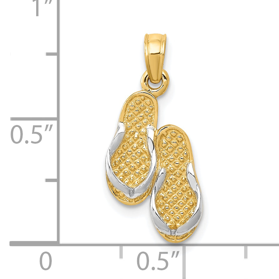 10k & Rhodium Solid Polished Sandals Pendant