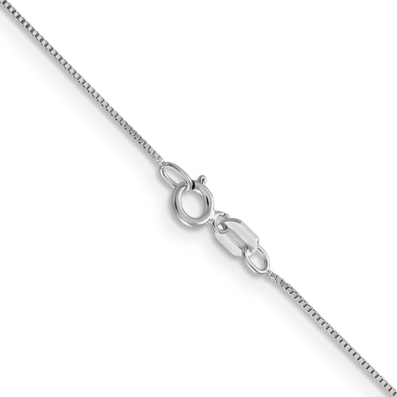 10K White Gold 0.5mm Box Chain Clasp Detail