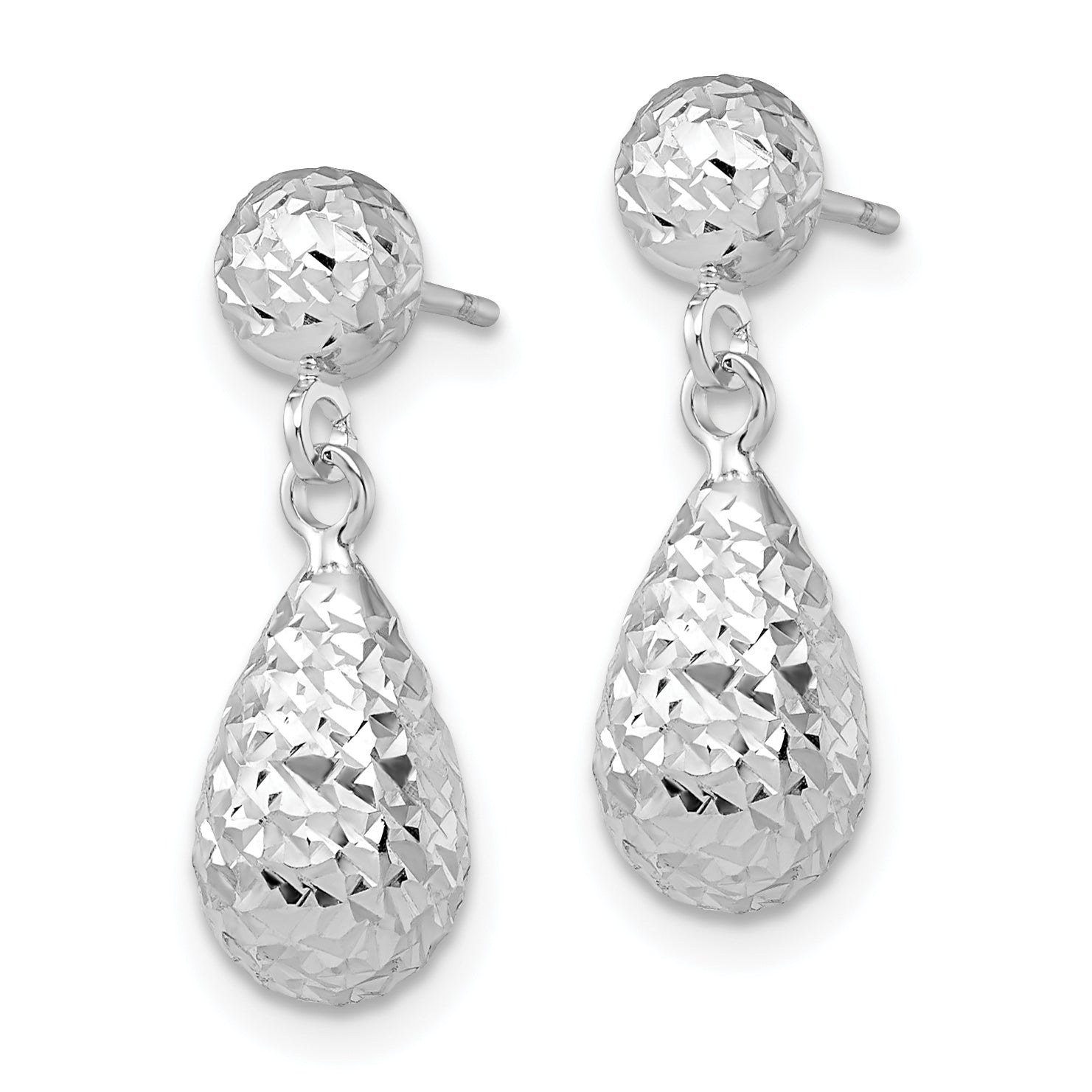 Elegant 10K White Gold Dangle Earrings With Diamond-Cut Polished Finish