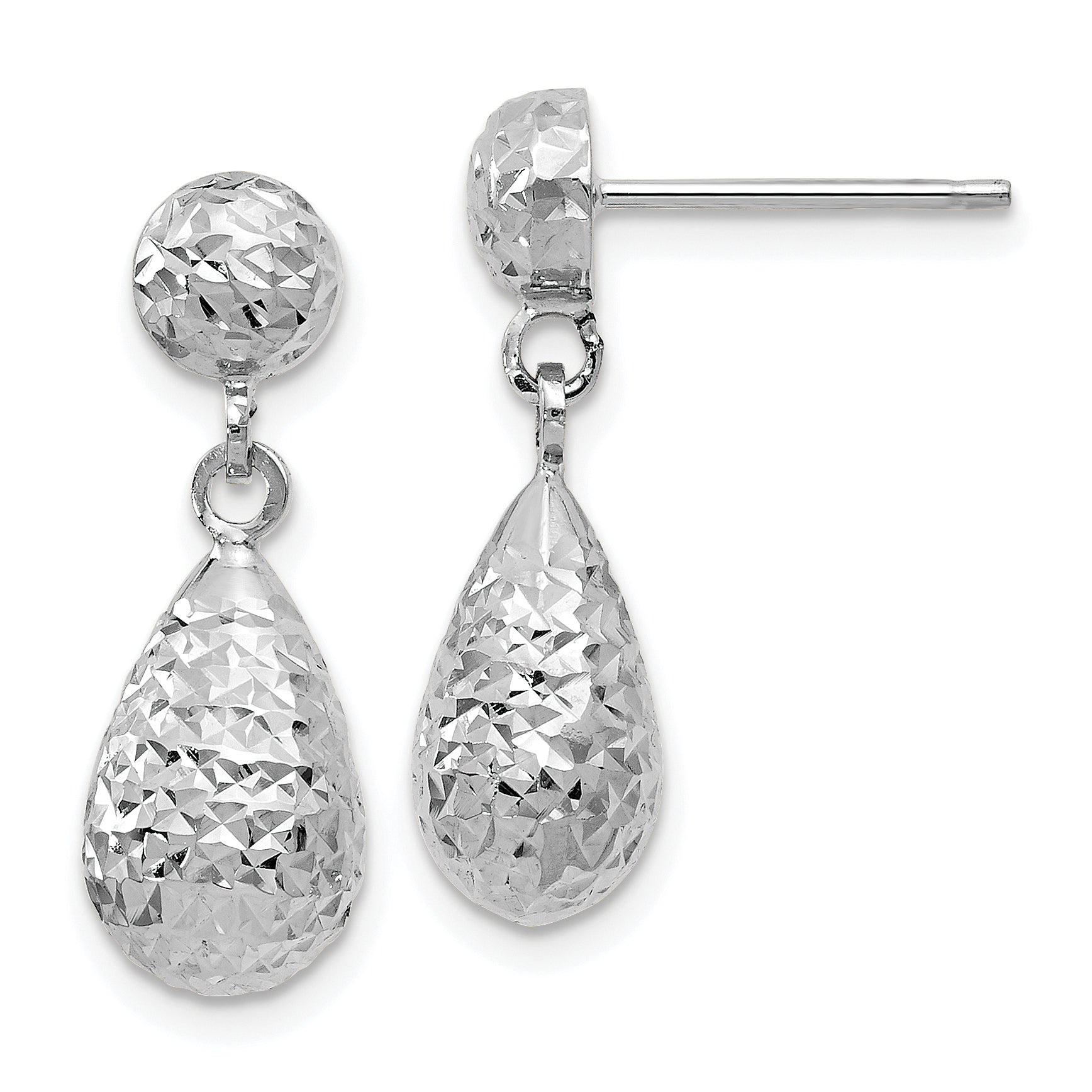 10K White Gold D/C Post Dangle Earrings Main image