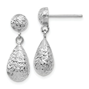Dangle Earrings in 10K White Gold, 19mm Diamond-Cut - Sophia Jewelers