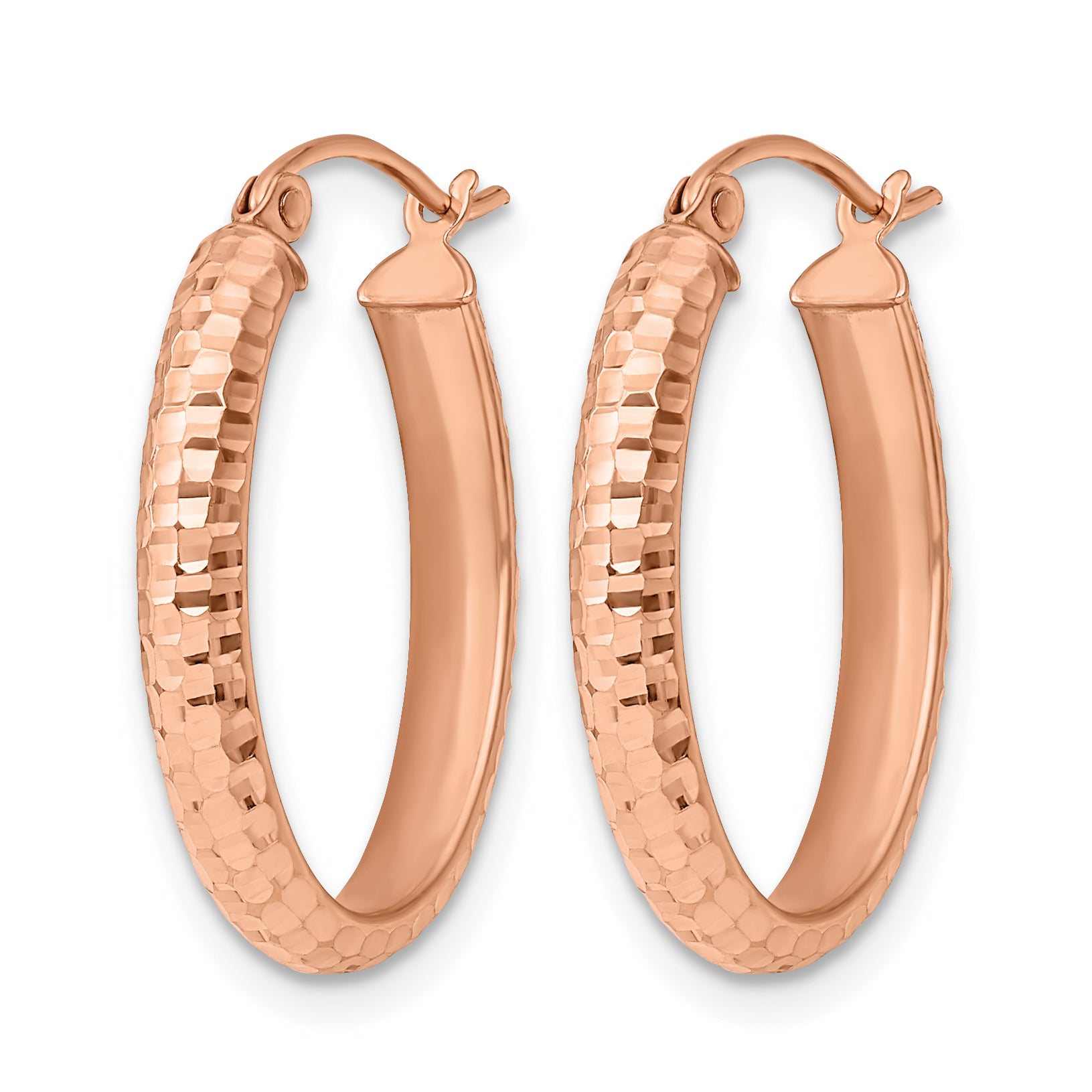 10K Rose Gold D/C Oval Hinged Hoop Earrings Secondary image