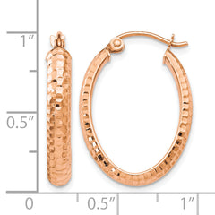 10K Rose Gold D/C Oval Hinged Hoop Earrings