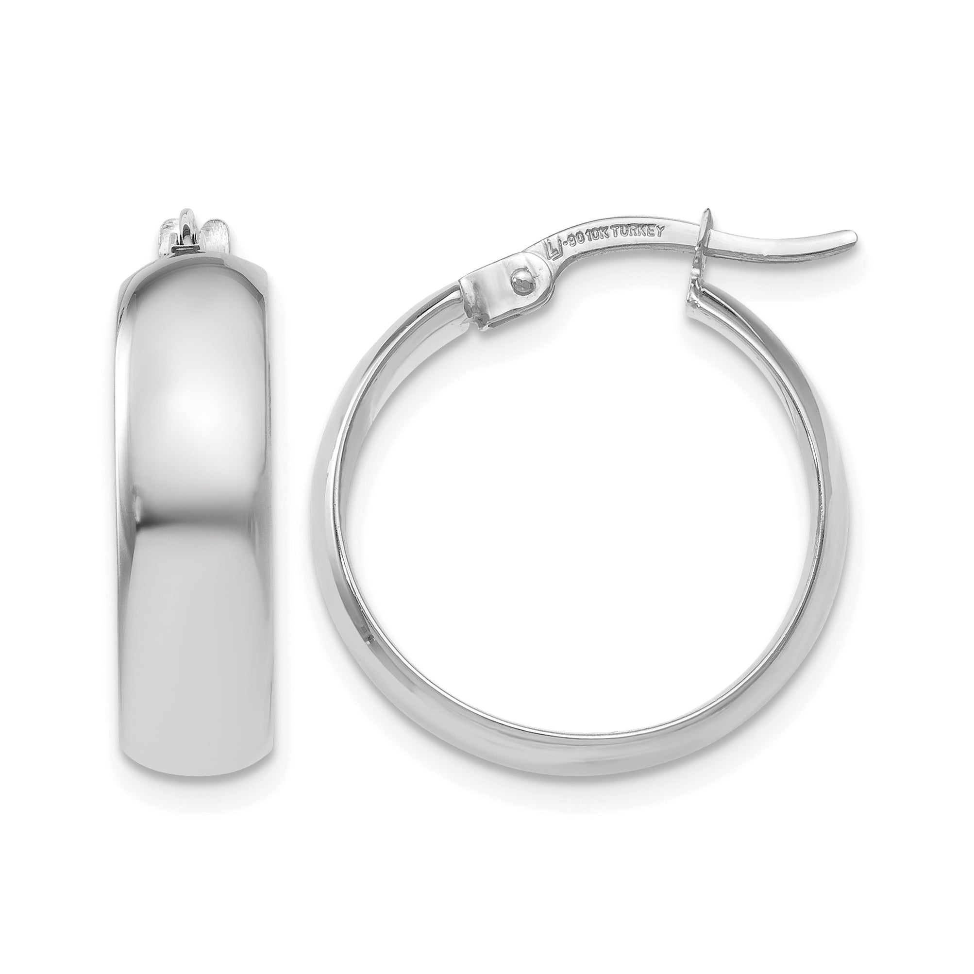 10K White Gold Polished Hinged Hoop Earrings