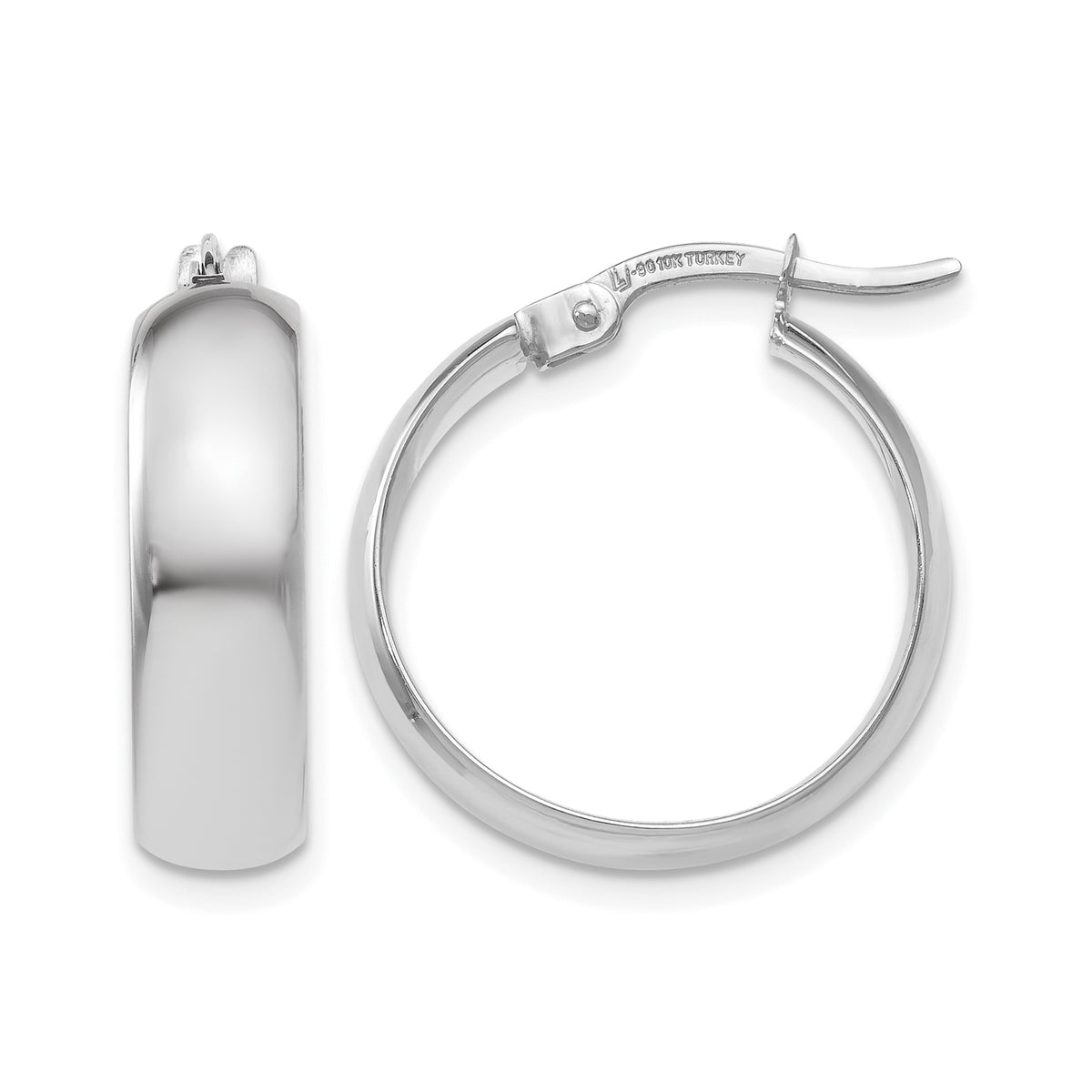 10K White Gold Polished Hinged Hoop Earrings