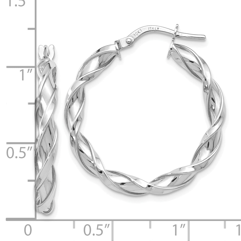 10K White Gold Polished Twisted Hoop Earrings