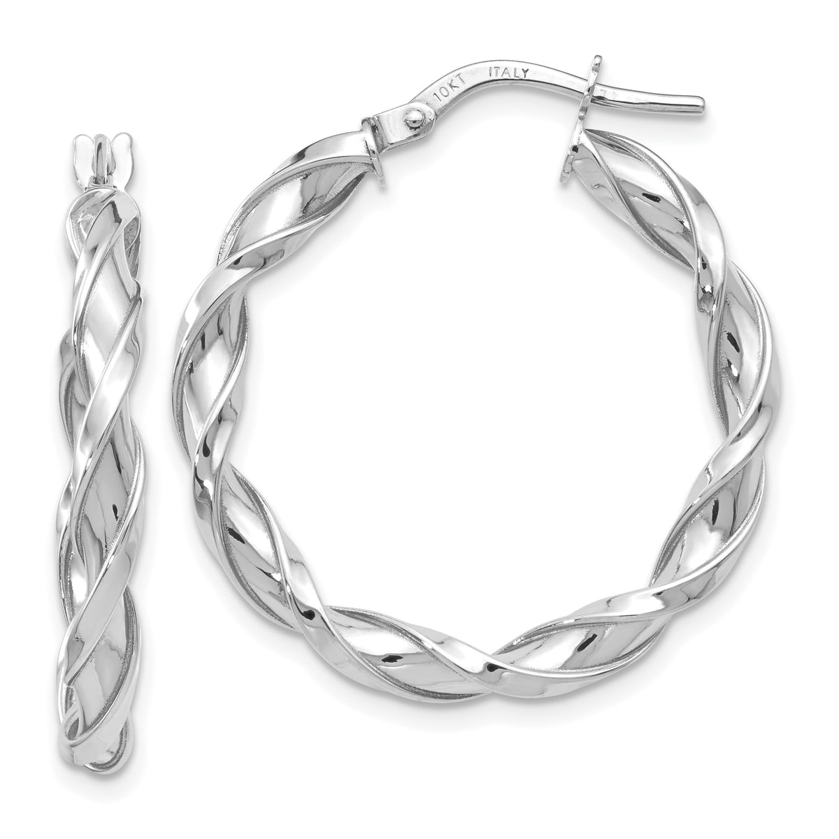 10K White Gold Polished Twisted Hoop Earrings