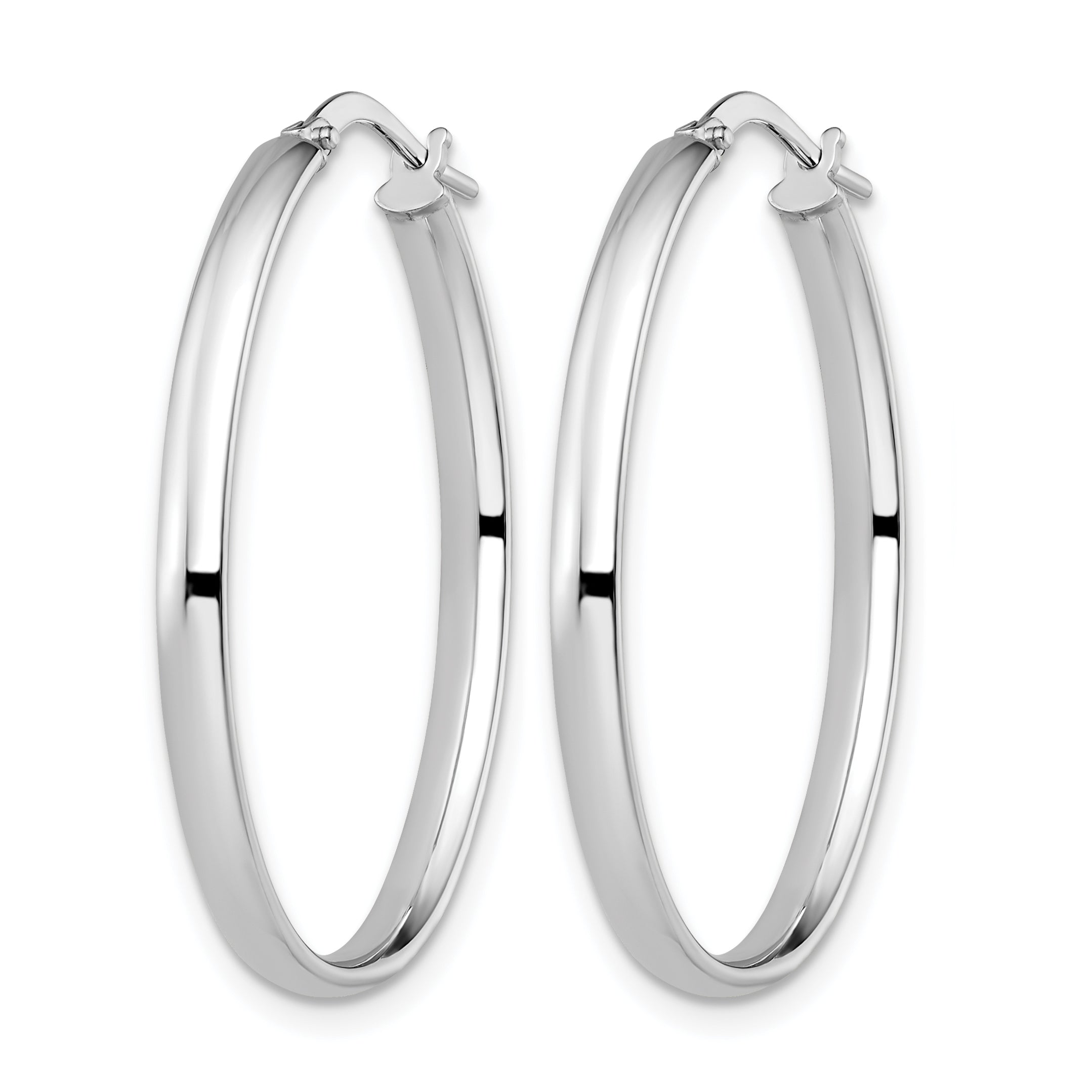 10K White Gold Polished Oval Hoop Earrings