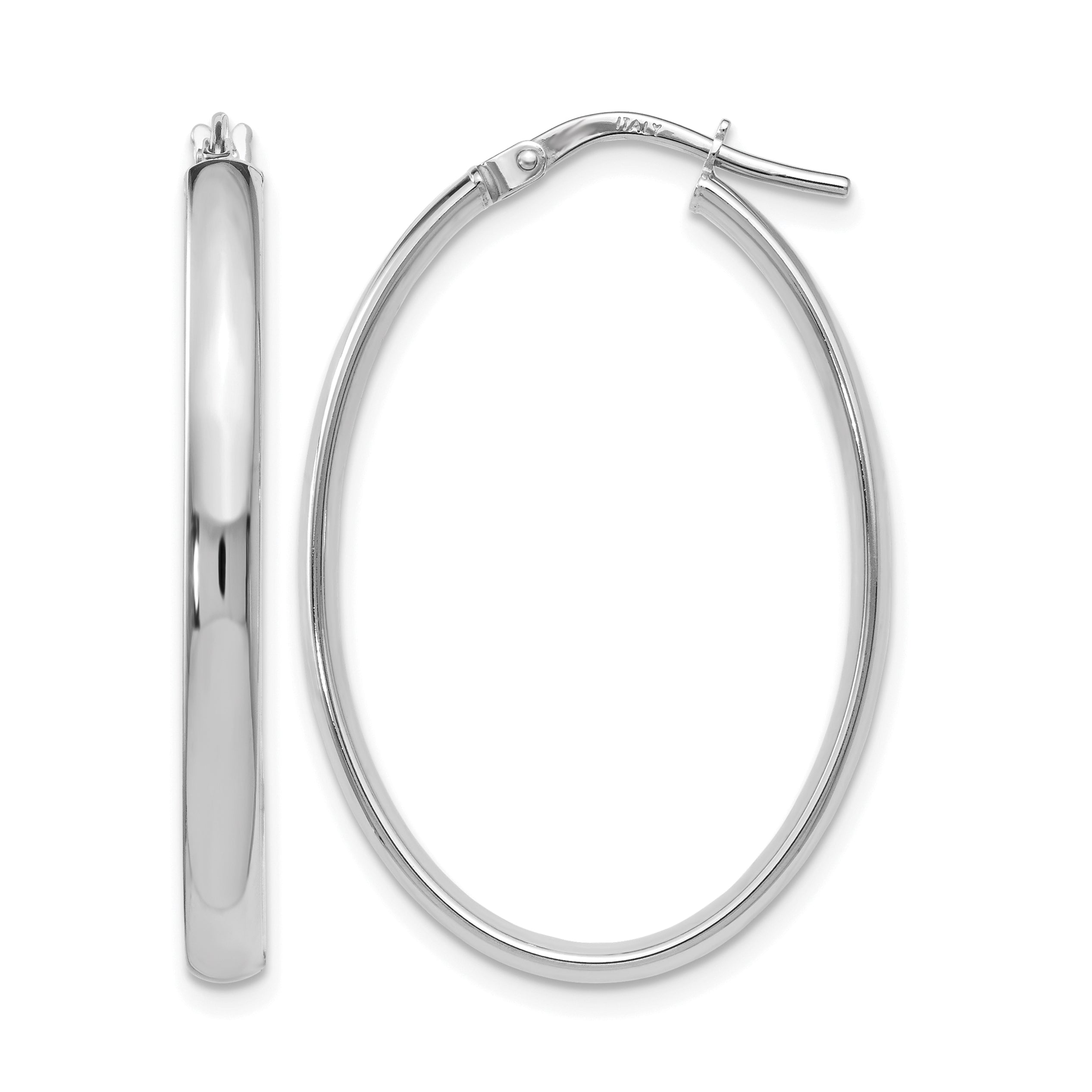 10K White Gold Polished Oval Hoop Earrings Main image