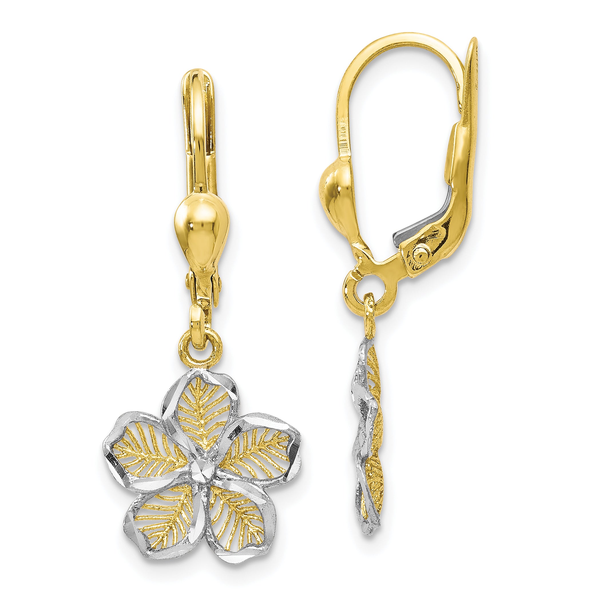 10K Rhod-plated Polished D/C Filigree Flower Leverback Earrings Main image