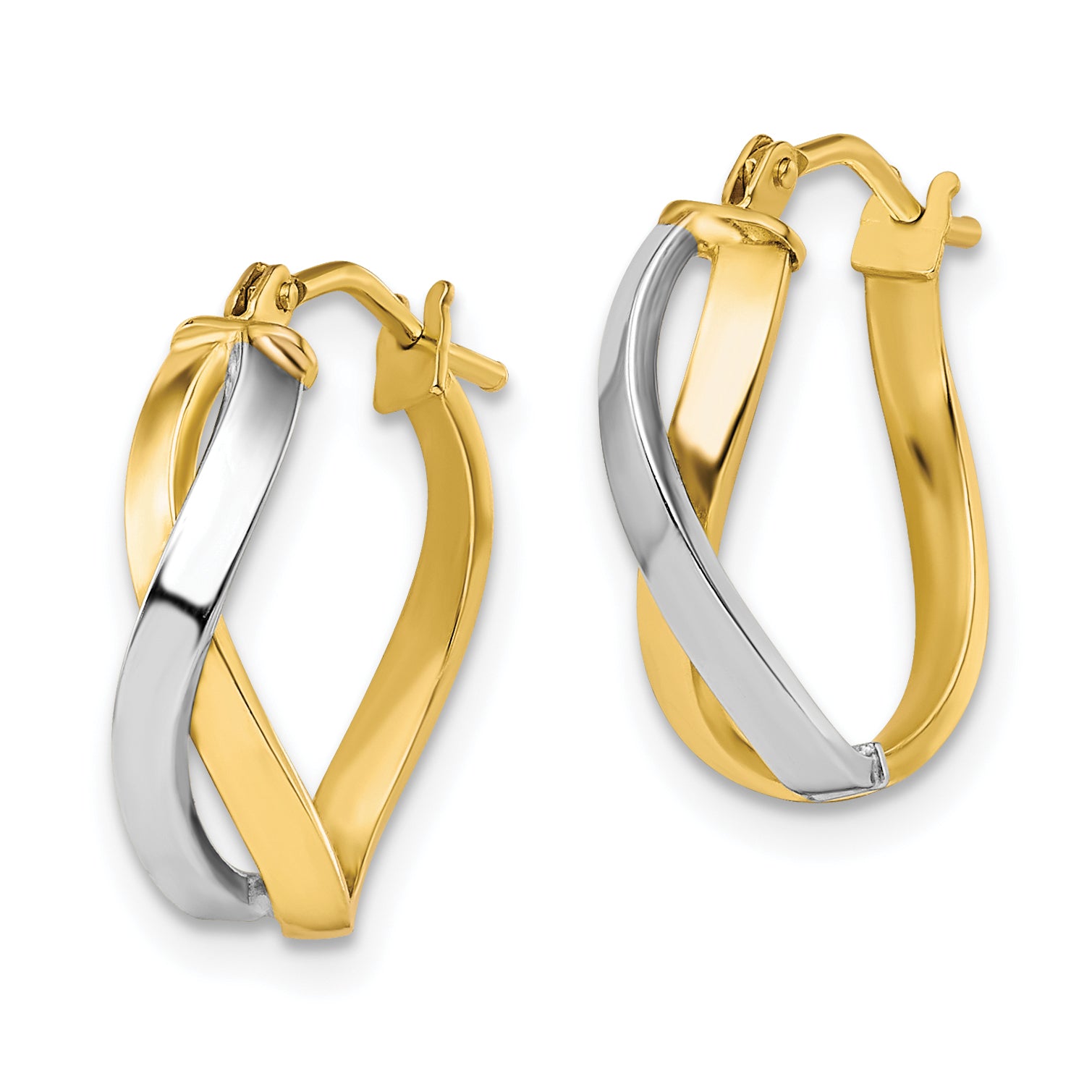 10K w/Rhodium Polished Twisted Hoop Earrings
