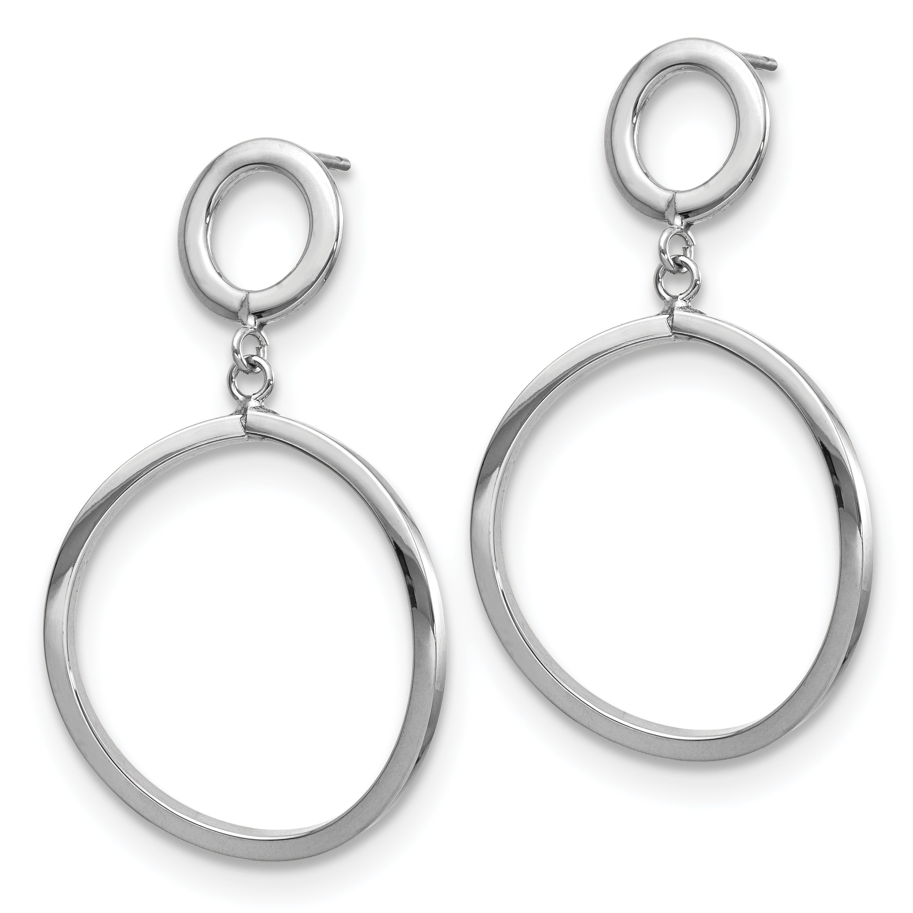 10K with White Rhodium Plating Polished Round Post Dangle Earrings