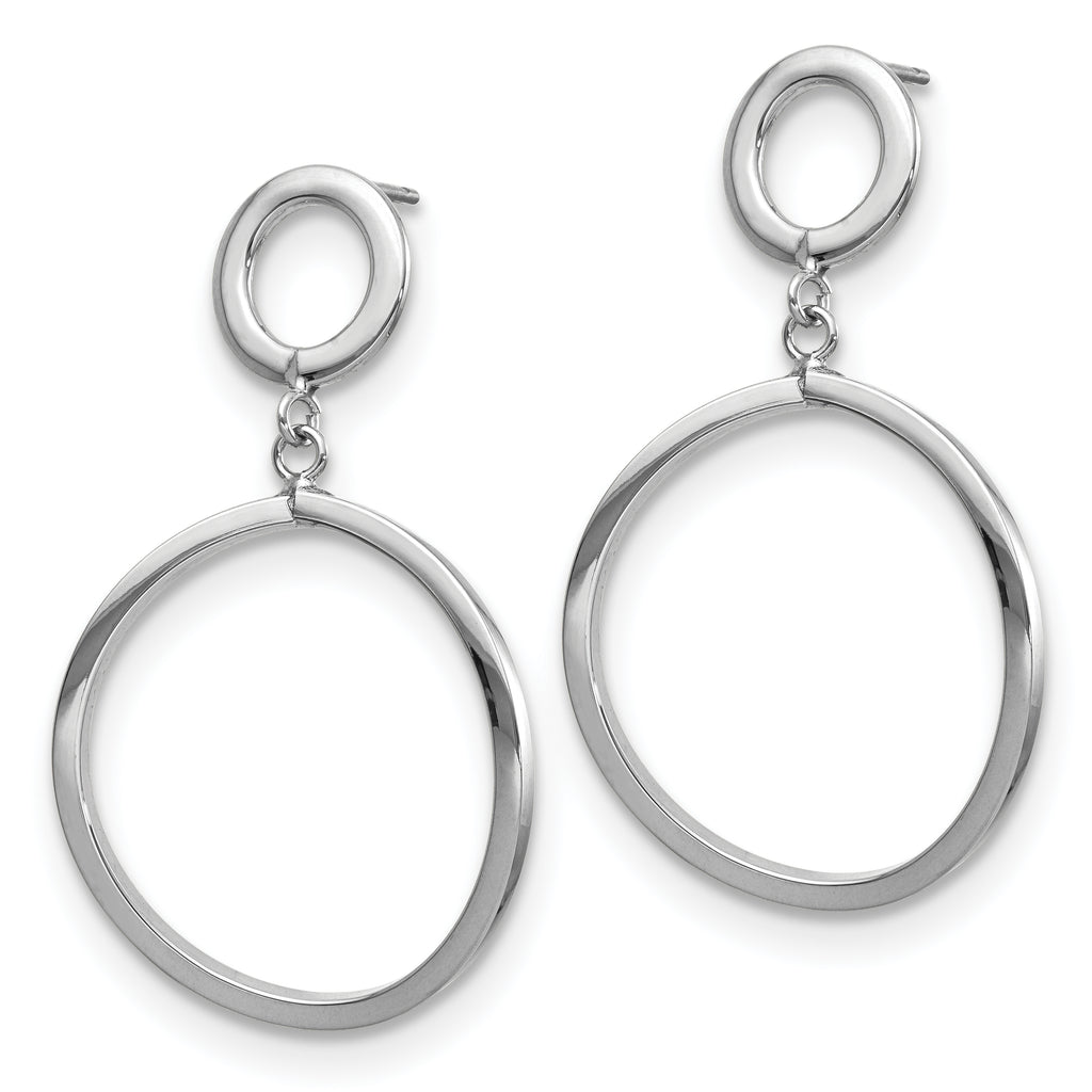 10K with White Rhodium Plating Polished Round Post Dangle Earrings