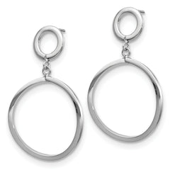 10K with White Rhodium Plating Polished Round Post Dangle Earrings