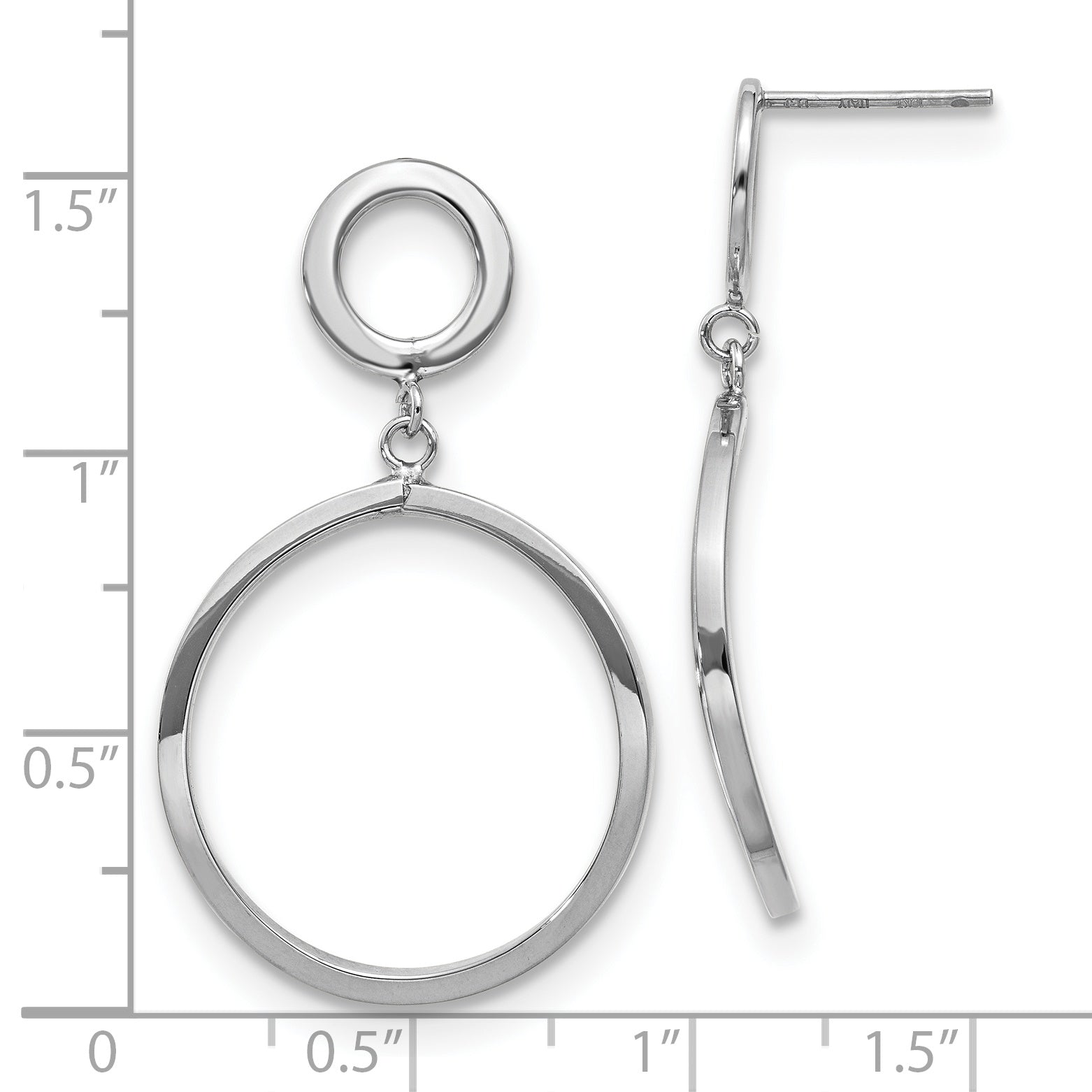 10K with White Rhodium Plating Polished Round Post Dangle Earrings