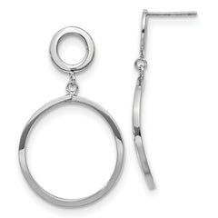 10K with White Rhodium Plating Polished Round Post Dangle Earrings