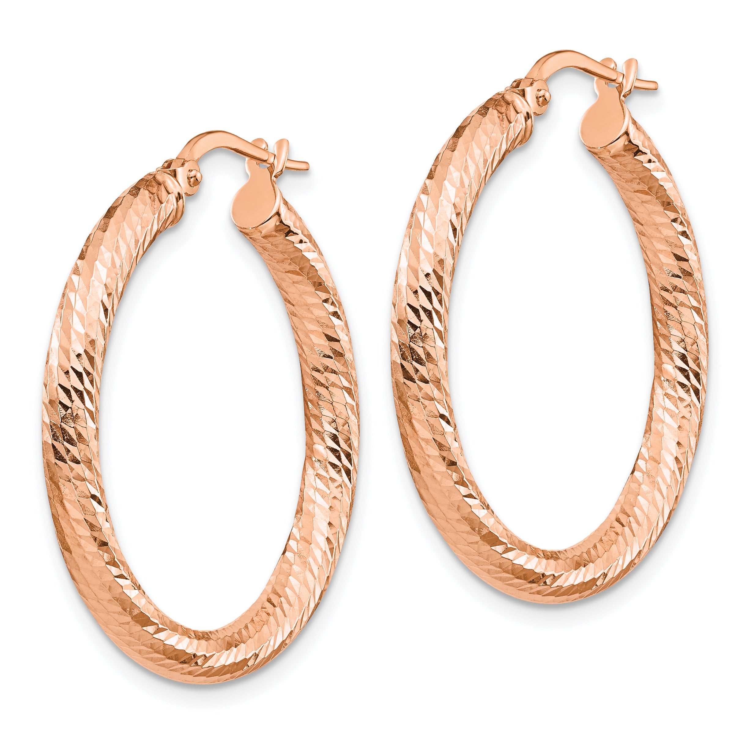 10K 3x20 Rose Gold D/C Round Hoop Earrings Secondary image