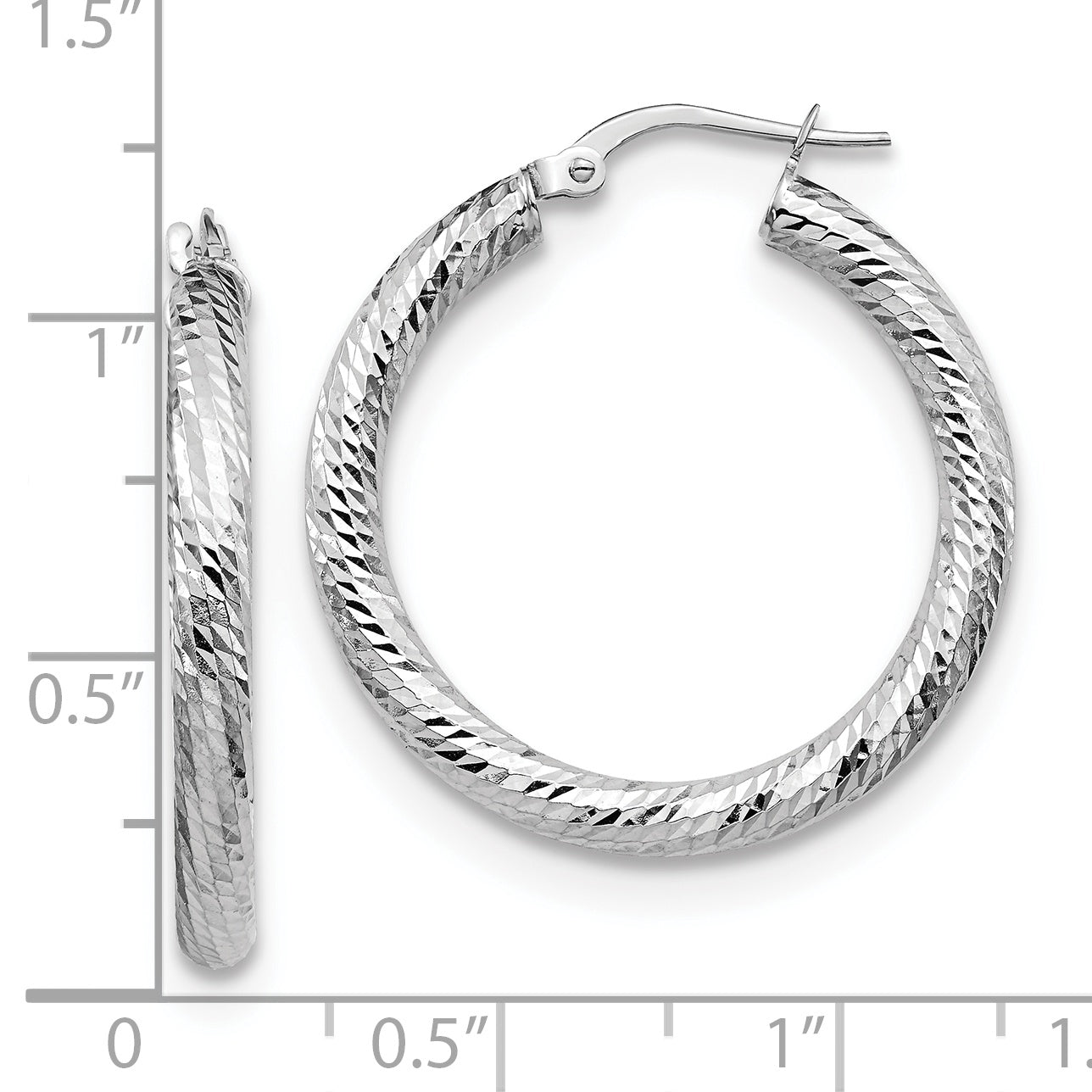 10K 3x20 White Gold D/C Round Hoop Earrings