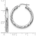 10K 3x20 White Gold D/C Round Hoop Earrings