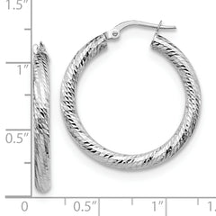 10K 3x20 White Gold D/C Round Hoop Earrings